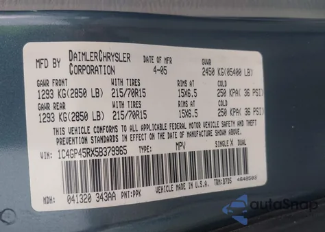 2005 Chrysler Town & Country z USA, uszkodzony, nr VIN 1C4GP45RX5B379965